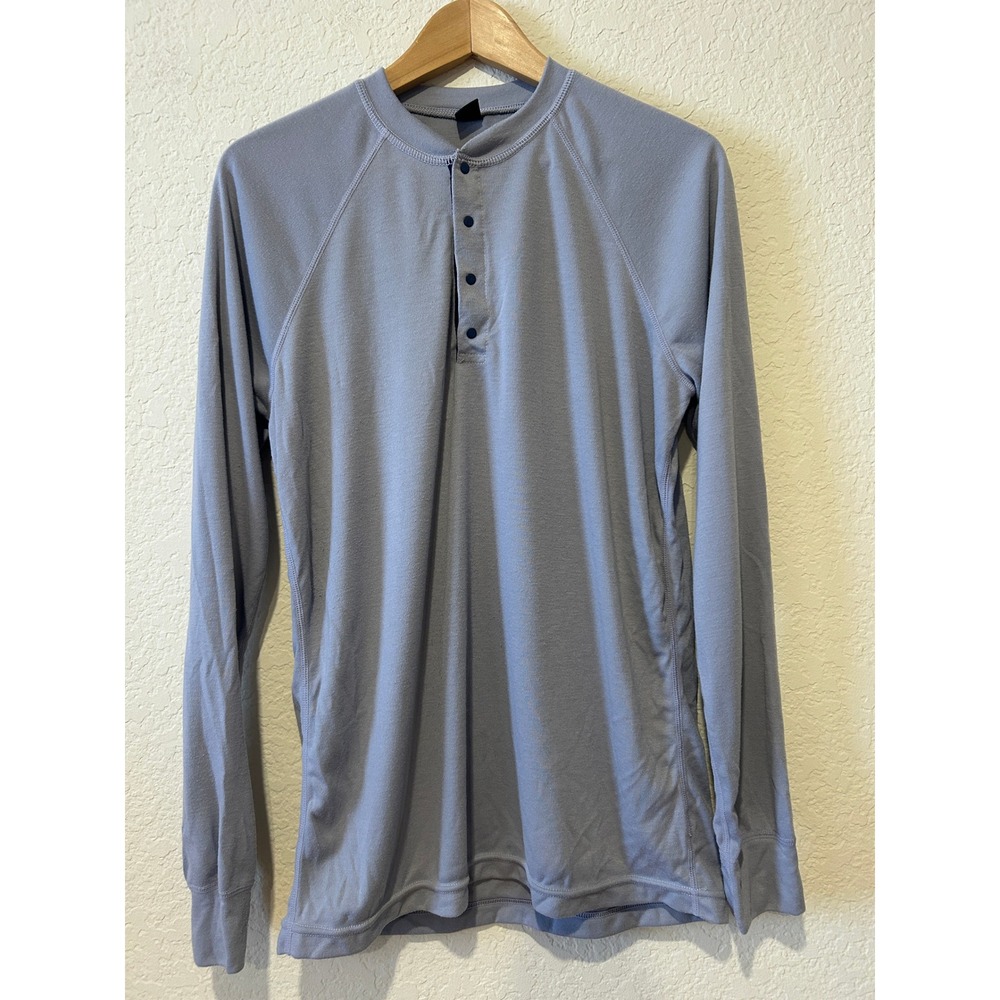 Patagonia Mens Snap Henley Shirt Size L Blue Gray Capilene USA Skiing Snowboard